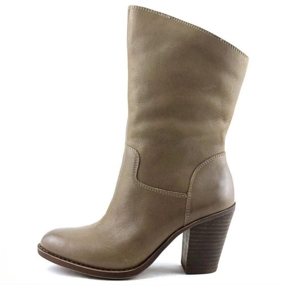 Lucky Brand Leather Heeled Boots Half Calf Taupe High Heel Women's Size 7.5